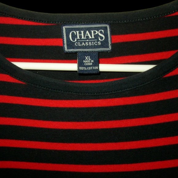 NICE Chaps Ralph Lauren Blue Red Stripe Shirt Cotton Stretch XL, XLNT USED COND - Picture 3 of 4